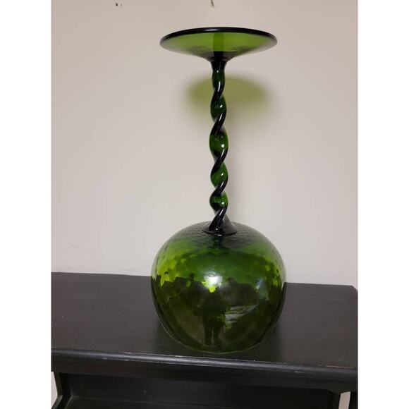 Vintage Empoli Snifter Vase, Tall Twisted Stem Optic Green, MCM Art Glass - Picture 7 of 7